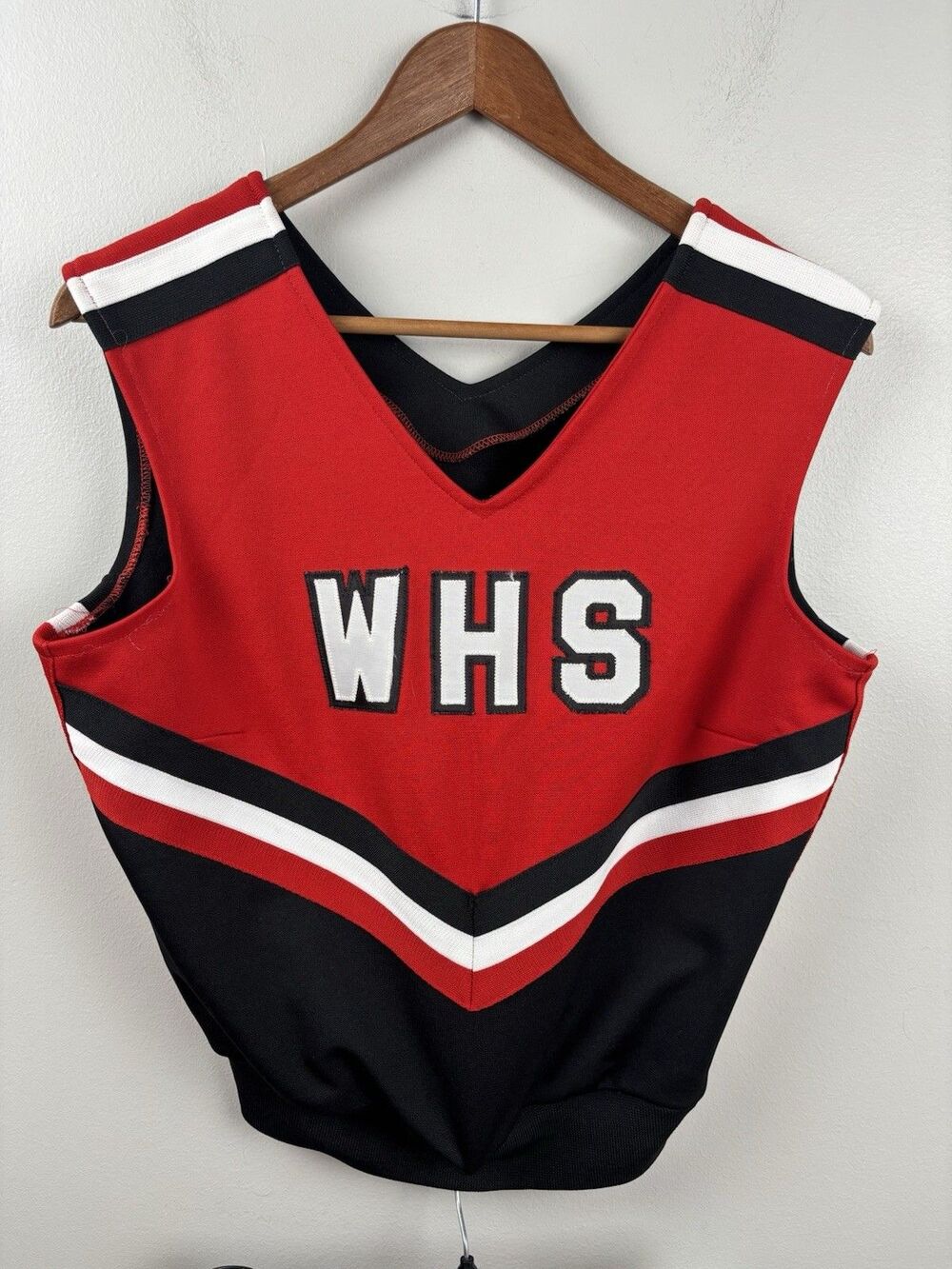 Vtg 80’s VARSITY Red/Black School Cheerleader Uniform Top & Skirt Cheer Costume - Picture 2 of 10